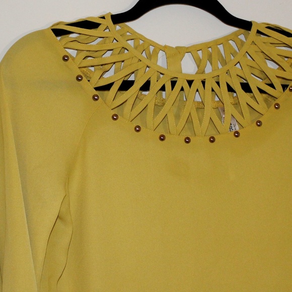 Mustard Yellow Cut Out Sheer Blouse - Picture 3 of 5